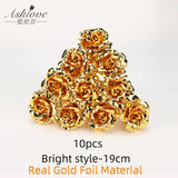 Asklove 5-10pcs Real 24K Gold Foil Rose Flower Gold Rose Plated Valentine's Day Gift Wedding Decor Lover Rose Artificial Flowers