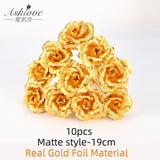 Asklove 5-10pcs Real 24K Gold Foil Rose Flower Gold Rose Plated Valentine's Day Gift Wedding Decor Lover Rose Artificial Flowers